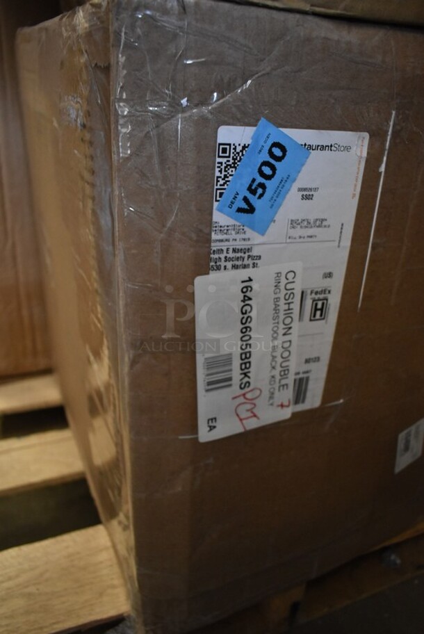 PALLET LOT of 22 BRAND NEW! Boxes Including 5 Box 130SERVSP8BK Choice 8 1/2" Black Disposable Plastic Serving Spoon - 72/Case, 360DOMELID16 Clear Dome Lids, 3 Box 130HBKCUTFW Visions Individually Wrapped Black Heavy Weight Plastic Fork - 1000/Case, 2 Box 245CCGR9BL CAKE CIRCLE 9" CORR 100 GREASE RESISTANT, Choice Double Wall Paper Hot Cups, 164GS605BBKS Lancaster Table & Seating Black Vinyl Bar Stool Seat, 164CUSHWDVIN Lancaster Table & Seating Vintage Finish Wood Seat for Wood Frame Chairs and Bar Stools, 795PTOBK3 Choice 7 3/4" x 5 1/2" x 2 1/2" Black Microwavable Folded Paper #3 Take-Out Container - 200/Case, 612527HD Choice 7" Round Heavy Weight Foil Take-Out Pan - 500/Case. 22 Times Your Bid! - Image 6 of 9