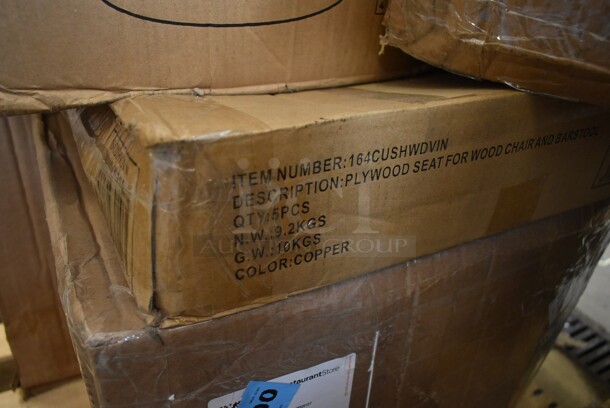 PALLET LOT of 22 BRAND NEW! Boxes Including 5 Box 130SERVSP8BK Choice 8 1/2" Black Disposable Plastic Serving Spoon - 72/Case, 360DOMELID16 Clear Dome Lids, 3 Box 130HBKCUTFW Visions Individually Wrapped Black Heavy Weight Plastic Fork - 1000/Case, 2 Box 245CCGR9BL CAKE CIRCLE 9" CORR 100 GREASE RESISTANT, Choice Double Wall Paper Hot Cups, 164GS605BBKS Lancaster Table & Seating Black Vinyl Bar Stool Seat, 164CUSHWDVIN Lancaster Table & Seating Vintage Finish Wood Seat for Wood Frame Chairs and Bar Stools, 795PTOBK3 Choice 7 3/4" x 5 1/2" x 2 1/2" Black Microwavable Folded Paper #3 Take-Out Container - 200/Case, 612527HD Choice 7" Round Heavy Weight Foil Take-Out Pan - 500/Case. 22 Times Your Bid! - Image 7 of 9