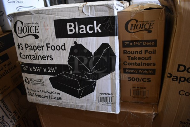 PALLET LOT of 22 BRAND NEW! Boxes Including 5 Box 130SERVSP8BK Choice 8 1/2" Black Disposable Plastic Serving Spoon - 72/Case, 360DOMELID16 Clear Dome Lids, 3 Box 130HBKCUTFW Visions Individually Wrapped Black Heavy Weight Plastic Fork - 1000/Case, 2 Box 245CCGR9BL CAKE CIRCLE 9" CORR 100 GREASE RESISTANT, Choice Double Wall Paper Hot Cups, 164GS605BBKS Lancaster Table & Seating Black Vinyl Bar Stool Seat, 164CUSHWDVIN Lancaster Table & Seating Vintage Finish Wood Seat for Wood Frame Chairs and Bar Stools, 795PTOBK3 Choice 7 3/4" x 5 1/2" x 2 1/2" Black Microwavable Folded Paper #3 Take-Out Container - 200/Case, 612527HD Choice 7" Round Heavy Weight Foil Take-Out Pan - 500/Case. 22 Times Your Bid! - Image 9 of 9