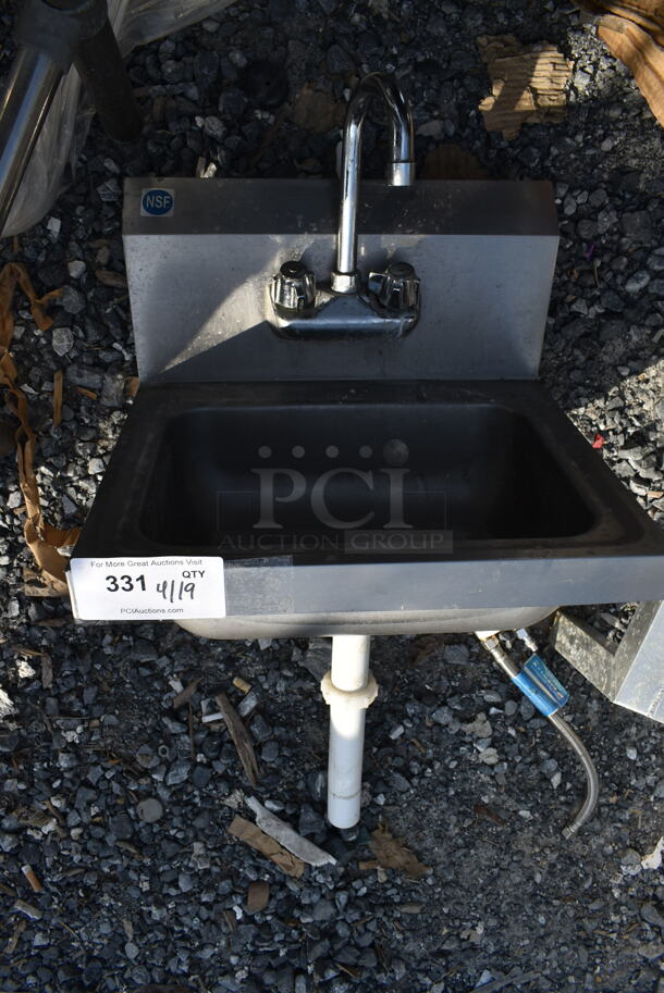 Stainless Steel Commercial Single Bay Wall Mount Sink w/ Faucet and Handles.  - Image 1 of 4