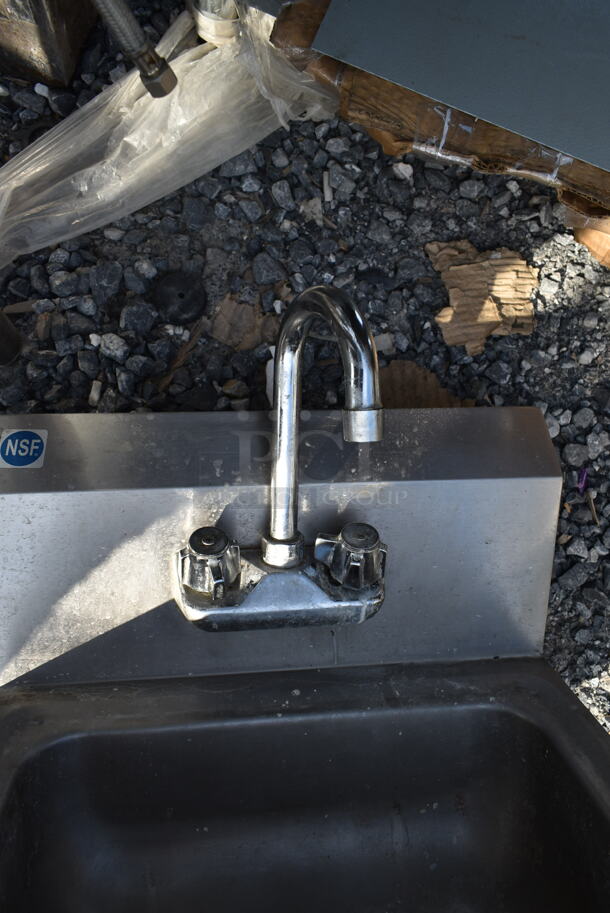 Stainless Steel Commercial Single Bay Wall Mount Sink w/ Faucet and Handles.  - Image 3 of 4