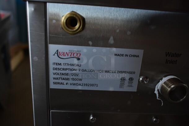 BRAND NEW SCRATCH AND DENT! 2023 Avantco 177HWDA2 Stainless Steel Commercial Countertop 2 Gallon Hot Water Dispenser. 120 Volts, 1 Phase.  - Image 6 of 6
