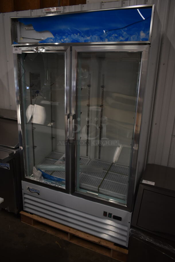 BRAND NEW SCRATCH AND DENT! 2023 Avantco 178GDC40HCW 48" White Swing Glass Door Merchandiser Refrigerator with LED Lighting. See Pictures For Damage. 115 Volts, 1 Phase. Tested and Working! - Image 2 of 8