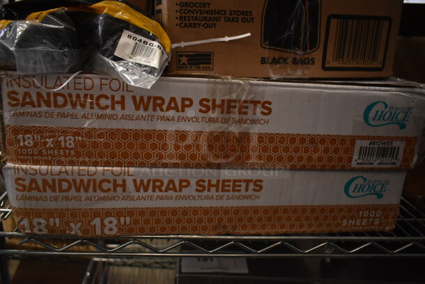 5 BRAND NEW SCRATCH AND DENT! Items Including 2 Choice 612W85 18"x18" Insulated Sandwich Wrap Sheets, Tshirt Carry Out Bags, 804BG-BK 3.25"x6.5" BestGua Handle Holder, and Stack of Tan Poly Bowls. 5 Times Your Bid!  - Image 2 of 8