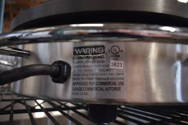 BRAND NEW SCRATCH AND DENT! Waring WSC165BX Stainless Steel Commercial 16" Round Crepe Maker w/ Crepe Spatula and Batter Spreader. 208/240 Volts, 1 Phase.  - Image 11 of 11