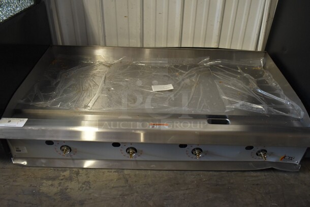 BRAND NEW SCRATCH AND DENT! Cooking Performance Group CPG 351GTCPG48NL Stainless Steel Commercial Countertop Natural Gas Powered Flat Top Griddle w/ Thermostatic Controls. 120,000 BTU.  - Image 2 of 4