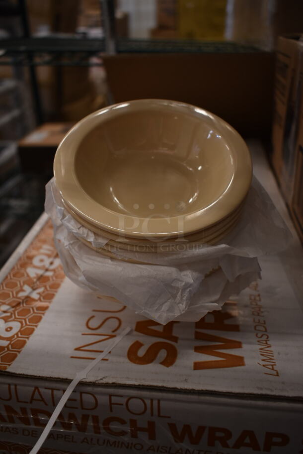 5 BRAND NEW SCRATCH AND DENT! Items Including 2 Choice 612W85 18"x18" Insulated Sandwich Wrap Sheets, Tshirt Carry Out Bags, 804BG-BK 3.25"x6.5" BestGua Handle Holder, and Stack of Tan Poly Bowls. 5 Times Your Bid!  - Image 7 of 8