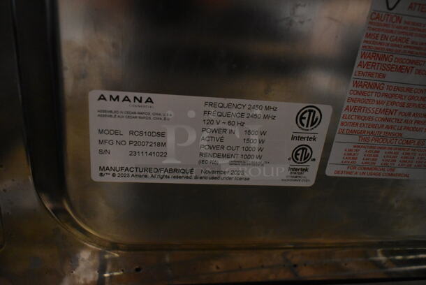 BRAND NEW SCRATCH AND DENT! 2023 Amana RCS10DSE Stainless Steel Commercial Countertop Microwave Oven. 120 Volts, 1 Phase.  - Image 6 of 6