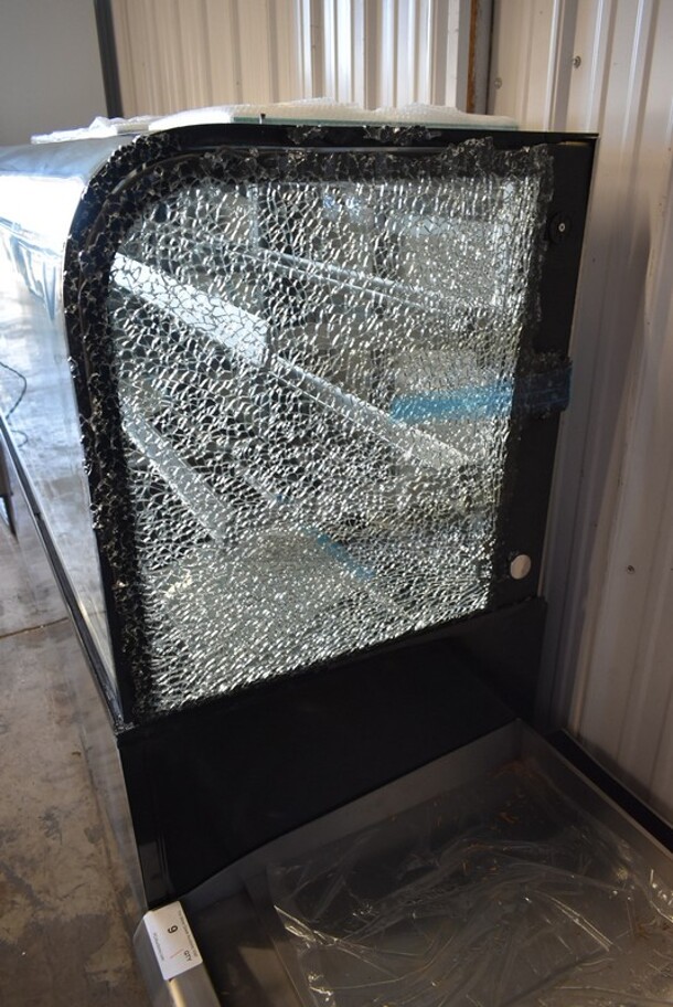 BRAND NEW SCRATCH AND DENT! Avantco 193BCD72B Metal Commercial Floor Style Deli Display Case Merchandiser on Commercial Casters. Side Glass Panes are Damaged. 110-120 Volts, 1 Phase. Tested and Powers On But Does Not Get Cold - Image 4 of 10