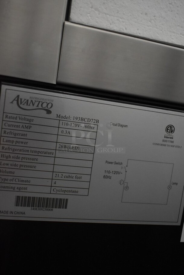 BRAND NEW SCRATCH AND DENT! Avantco 193BCD72B Metal Commercial Floor Style Deli Display Case Merchandiser on Commercial Casters. Side Glass Panes are Damaged. 110-120 Volts, 1 Phase. Tested and Powers On But Does Not Get Cold - Image 10 of 10