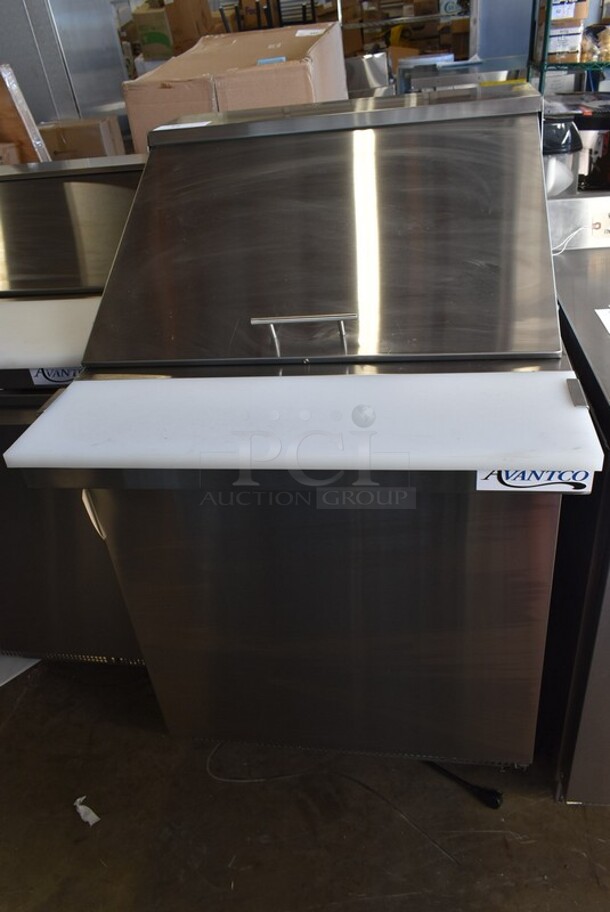 BRAND NEW SCRATCH AND DENT! 2023 Avantco 178ZPT27MHC Stainless Steel Commercial Sandwich Salad Prep Table Bain Marie Mega Top w/ Various Clear Poly Drop In Bins on Commercial Casters. 115 Volts, 1 Phase. Tested and Working! - Image 2 of 7
