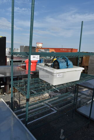 Green Finish 4 Tier Wire Shelving Unit. BUYER MUST DISMANTLE. PCI CANNOT DISMANTLE FOR SHIPPING. PLEASE CONSIDER FREIGHT CHARGES. 