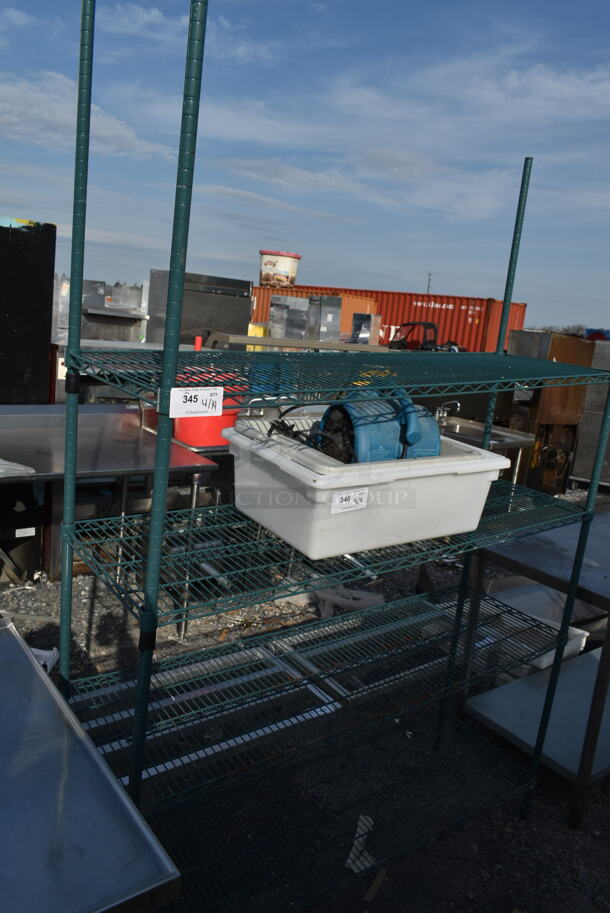 Green Finish 4 Tier Wire Shelving Unit. BUYER MUST DISMANTLE. PCI CANNOT DISMANTLE FOR SHIPPING. PLEASE CONSIDER FREIGHT CHARGES.  - Image 2 of 3