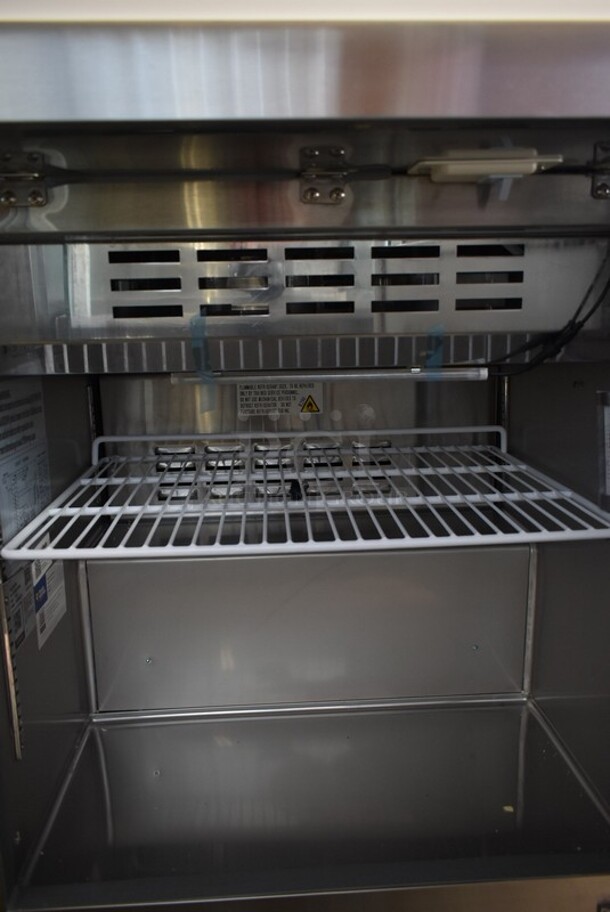 BRAND NEW SCRATCH AND DENT! 2023 Avantco 178ZPT27MHC Stainless Steel Commercial Sandwich Salad Prep Table Bain Marie Mega Top w/ Various Clear Poly Drop In Bins on Commercial Casters. 115 Volts, 1 Phase. Tested and Working! - Image 4 of 7