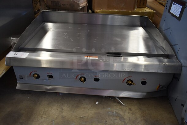 BRAND NEW SCRATCH AND DENT! 2023 Cooking Performance Group CPG 351GMCPG36NL Stainless Steel Commercial Countertop Natural Gas Powered Flat Top Griddle w/ Thermostatic Controls. 90,000 BTU.  - Image 2 of 7