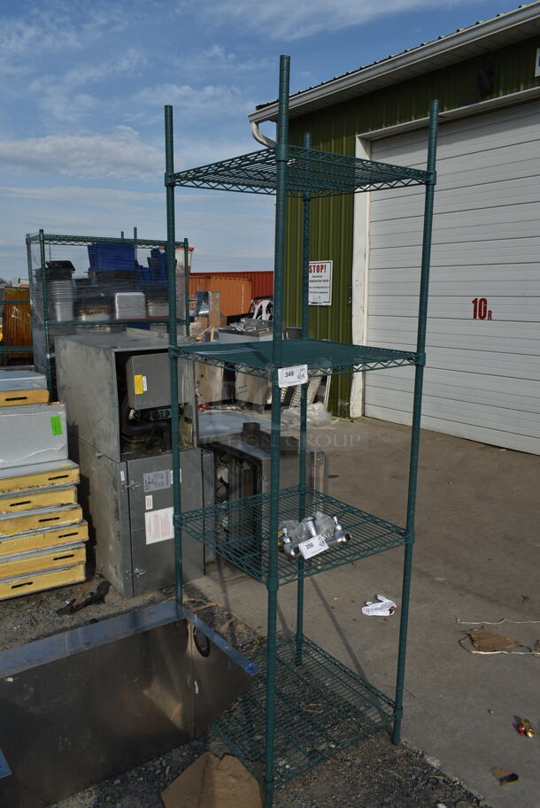Green Finish 4 Tier Wire Shelving Unit. BUYER MUST DISMANTLE. PCI CANNOT DISMANTLE FOR SHIPPING. PLEASE CONSIDER FREIGHT CHARGES. - Image 1 of 1