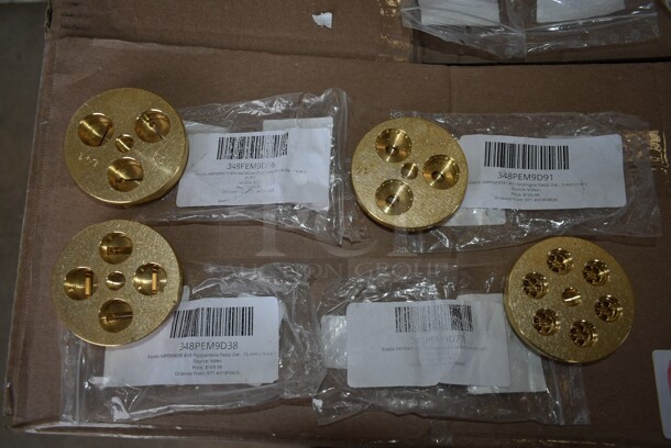 12 BRAND NEW SCRATCH AND DENT! Estella Die for Pasta Machine; 348PEM9D56 #56 Mafaldine (Reginette) Pasta Die - 16 mm (5/8"), 348PEM9D38 #38 Pappardelle Pasta Die - 15 mm (19/64"), 348PEM9D77 #77 Rigatoni Pasta Die - 8 mm (5/16"), 348PEM9D91 #91 Gramigne Pasta Die - 3 mm (1/8"), 348PEM9D220 #220 Casarecce Pasta Die - 8.8 mm (11/32"), 348PEM9D9 #9 Spaghetti Pasta Die - 1.9 mm (5/64"), 348PEM9D13 #13 Bigoli Pasta Die - 3 mm (1/8"), 348PEM9D21 #21 Linguine Pasta Die - 3 mm x 1.6 mm (3" x 1/16"), 348PEM9D5 #5 Capellini Pasta Die - 1.1 mm (3/64"), 348PEM9D62 #62 Bucatini Pasta Die - 5 mm (3/16"), 348PEM9D191 #191 Gnocchi Pasta Die - 19 mm (3/4"). 12 Times Your Bid! - Image 2 of 5