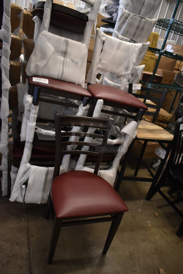 8 BRAND NEW SCRATCH AND DENT! Lancaster Table & Seating 164CWGWLADFR Black Metal Dining Height Chair w/ Maroon Seat Cushion. 8 Times Your Bid!  - Image 3 of 8