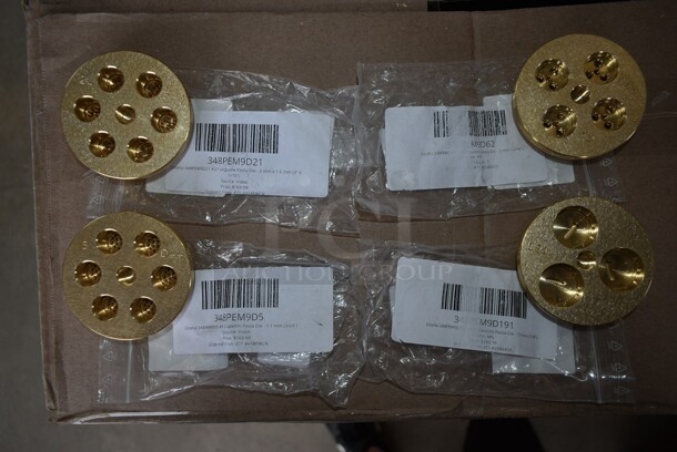 12 BRAND NEW SCRATCH AND DENT! Estella Die for Pasta Machine; 348PEM9D56 #56 Mafaldine (Reginette) Pasta Die - 16 mm (5/8"), 348PEM9D38 #38 Pappardelle Pasta Die - 15 mm (19/64"), 348PEM9D77 #77 Rigatoni Pasta Die - 8 mm (5/16"), 348PEM9D91 #91 Gramigne Pasta Die - 3 mm (1/8"), 348PEM9D220 #220 Casarecce Pasta Die - 8.8 mm (11/32"), 348PEM9D9 #9 Spaghetti Pasta Die - 1.9 mm (5/64"), 348PEM9D13 #13 Bigoli Pasta Die - 3 mm (1/8"), 348PEM9D21 #21 Linguine Pasta Die - 3 mm x 1.6 mm (3" x 1/16"), 348PEM9D5 #5 Capellini Pasta Die - 1.1 mm (3/64"), 348PEM9D62 #62 Bucatini Pasta Die - 5 mm (3/16"), 348PEM9D191 #191 Gnocchi Pasta Die - 19 mm (3/4"). 12 Times Your Bid! - Image 5 of 5