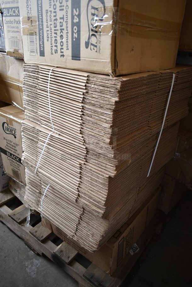 PALLET LOT of 37 BRAND NEW! Boxes Including 2 Box 130HKCL1M Visions Clear Heavy Weight Plastic Knife - Case of 1000, 147LOTSAN1G Noble Chemical 1 Gallon / 128 oz. Low Temp San Concentrated Dish Washing Machine Sanitizer - 4/Case, 267020008 Choice Dominion 8 3/8" Stainless Steel Dinner Knife - 12/Case, 612D3COMP Choice 8 1/2"x 6 3/8" 3-Compartment Oblong Foil Take-Out Container with Board Lid - 250/Case, 612605070HD Choice Full Size Heavy-Duty Foil Steam Table Pan Deep 3 3/8" Depth - 50/Case, 129MCS28B Choice 28 oz. Black Rectangular Microwavable Heavy Weight Container with Lid 8 3/4" x 6 1/4" x 1 3/4" - 150/Case, 3 Box Choice Plastic Tshirt Bags, 500CC24 Choice Clear PET Customizable Plastic Cold Cup - 24 oz. - 600/Case, 130LID12 Visions 12" Clear PET Plastic Round Catering Tray High Dome Lid - 25/Case, Cardboard Boxes. 37 Times Your Bid! - Image 10 of 12