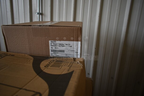 PALLET LOT of 37 BRAND NEW! Boxes Including 2 Box 130HKCL1M Visions Clear Heavy Weight Plastic Knife - Case of 1000, 147LOTSAN1G Noble Chemical 1 Gallon / 128 oz. Low Temp San Concentrated Dish Washing Machine Sanitizer - 4/Case, 267020008 Choice Dominion 8 3/8" Stainless Steel Dinner Knife - 12/Case, 612D3COMP Choice 8 1/2"x 6 3/8" 3-Compartment Oblong Foil Take-Out Container with Board Lid - 250/Case, 612605070HD Choice Full Size Heavy-Duty Foil Steam Table Pan Deep 3 3/8" Depth - 50/Case, 129MCS28B Choice 28 oz. Black Rectangular Microwavable Heavy Weight Container with Lid 8 3/4" x 6 1/4" x 1 3/4" - 150/Case, 3 Box Choice Plastic Tshirt Bags, 500CC24 Choice Clear PET Customizable Plastic Cold Cup - 24 oz. - 600/Case, 130LID12 Visions 12" Clear PET Plastic Round Catering Tray High Dome Lid - 25/Case, Cardboard Boxes. 37 Times Your Bid! - Image 11 of 12