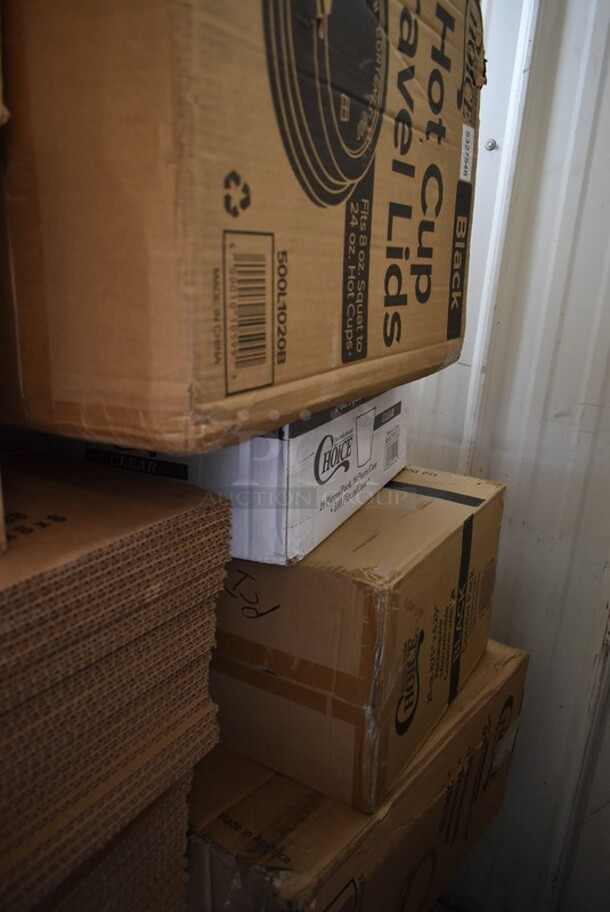 PALLET LOT of 37 BRAND NEW! Boxes Including 2 Box 130HKCL1M Visions Clear Heavy Weight Plastic Knife - Case of 1000, 147LOTSAN1G Noble Chemical 1 Gallon / 128 oz. Low Temp San Concentrated Dish Washing Machine Sanitizer - 4/Case, 267020008 Choice Dominion 8 3/8" Stainless Steel Dinner Knife - 12/Case, 612D3COMP Choice 8 1/2"x 6 3/8" 3-Compartment Oblong Foil Take-Out Container with Board Lid - 250/Case, 612605070HD Choice Full Size Heavy-Duty Foil Steam Table Pan Deep 3 3/8" Depth - 50/Case, 129MCS28B Choice 28 oz. Black Rectangular Microwavable Heavy Weight Container with Lid 8 3/4" x 6 1/4" x 1 3/4" - 150/Case, 3 Box Choice Plastic Tshirt Bags, 500CC24 Choice Clear PET Customizable Plastic Cold Cup - 24 oz. - 600/Case, 130LID12 Visions 12" Clear PET Plastic Round Catering Tray High Dome Lid - 25/Case, Cardboard Boxes. 37 Times Your Bid! - Image 12 of 12