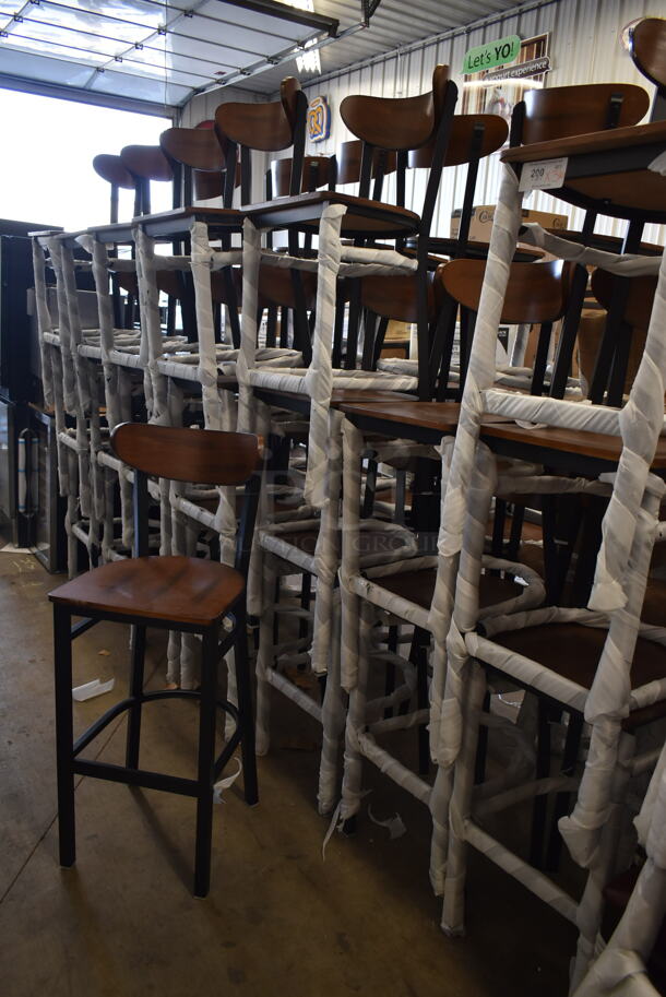 36 BRAND NEW SCRATCH AND DENT! Lancaster Table & Seating Black Metal Bar Height Chair w/ Wooden Seat. 36 Times Your Bid!  - Image 2 of 8