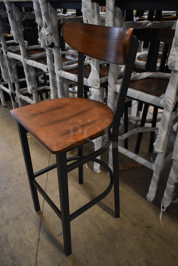 36 BRAND NEW SCRATCH AND DENT! Lancaster Table & Seating Black Metal Bar Height Chair w/ Wooden Seat. 36 Times Your Bid!  - Image 4 of 8
