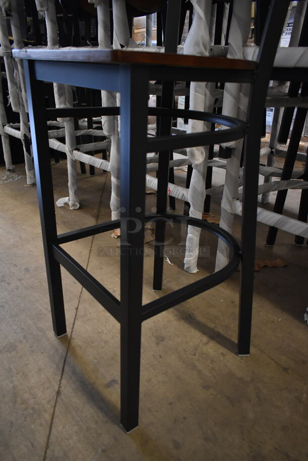 36 BRAND NEW SCRATCH AND DENT! Lancaster Table & Seating Black Metal Bar Height Chair w/ Wooden Seat. 36 Times Your Bid!  - Image 5 of 8