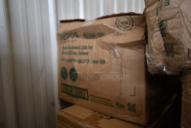 PALLET LOT of 28 BRAND NEW! Boxes Including 5001RT70010B Lavex Premium 10" White Aircell TAD Hardwound Paper Towel Roll, 700 Feet / Roll - 6/Case, 795PTOBK1 Choice 4 5/8" x 3 1/2" x 2 1/2" Black Microwavable Folded Paper #1 Take-Out Container - 450/Case, Take Out Container Lids,  15080L-BK  Super Bowl Plus 80 oz. Black Square PET Plastic Bowl - 50/Case, 245954CB Baker's Mark 9" x 5" x 4" White Bakery Box - 250/Bundle, 80824SV Tablecraft 24SV 24 oz. INVERTAtop Dualway First In First Out "FIFO" Squeeze Bottle - 3/Pack, 
760IB85W Lavex 5 lb. White Disposable Paper Ice Bucket - 150/Case. 28 Times Your Bid! - Image 10 of 12
