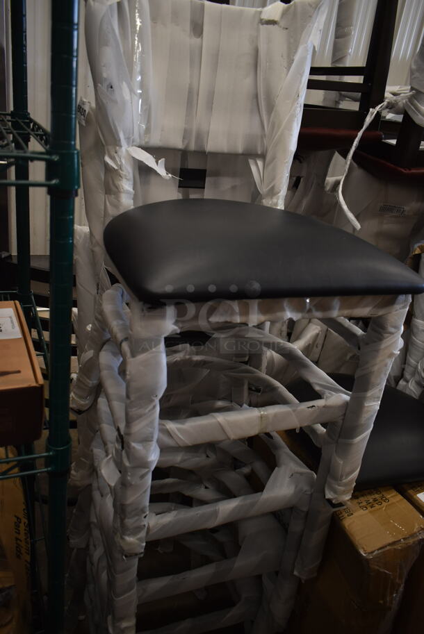 18 BRAND NEW SCRATCH AND DENT! Lancaster Table & Seating 164CMTLADFR Black Metal Dining Height Chairs. Comes w/ 14 Cushions. 18 Times Your Bid!  - Image 6 of 12