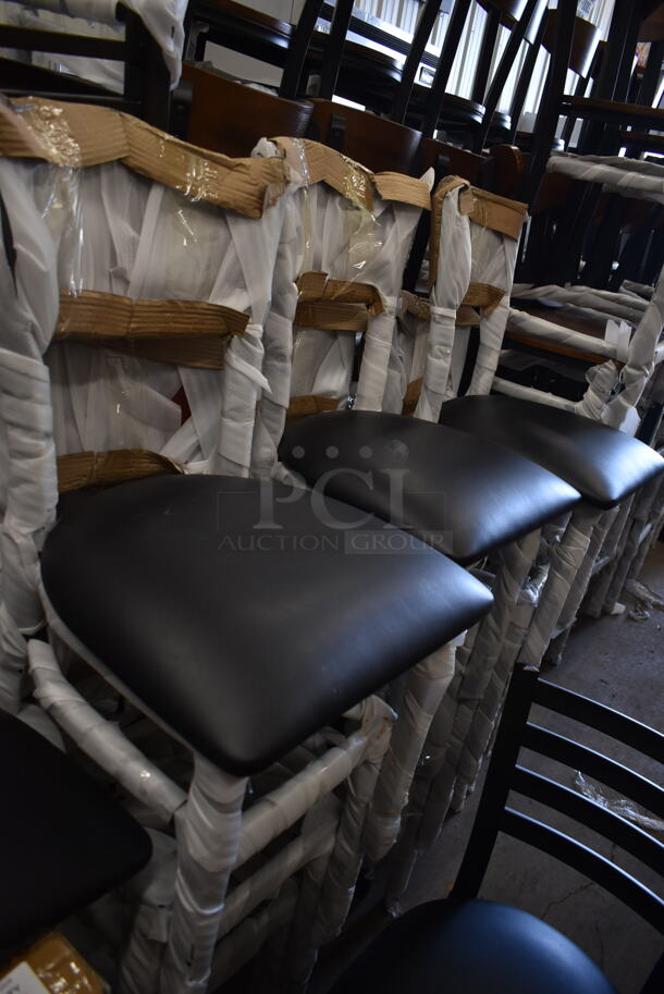 18 BRAND NEW SCRATCH AND DENT! Lancaster Table & Seating 164CMTLADFR Black Metal Dining Height Chairs. Comes w/ 14 Cushions. 18 Times Your Bid!  - Image 7 of 12