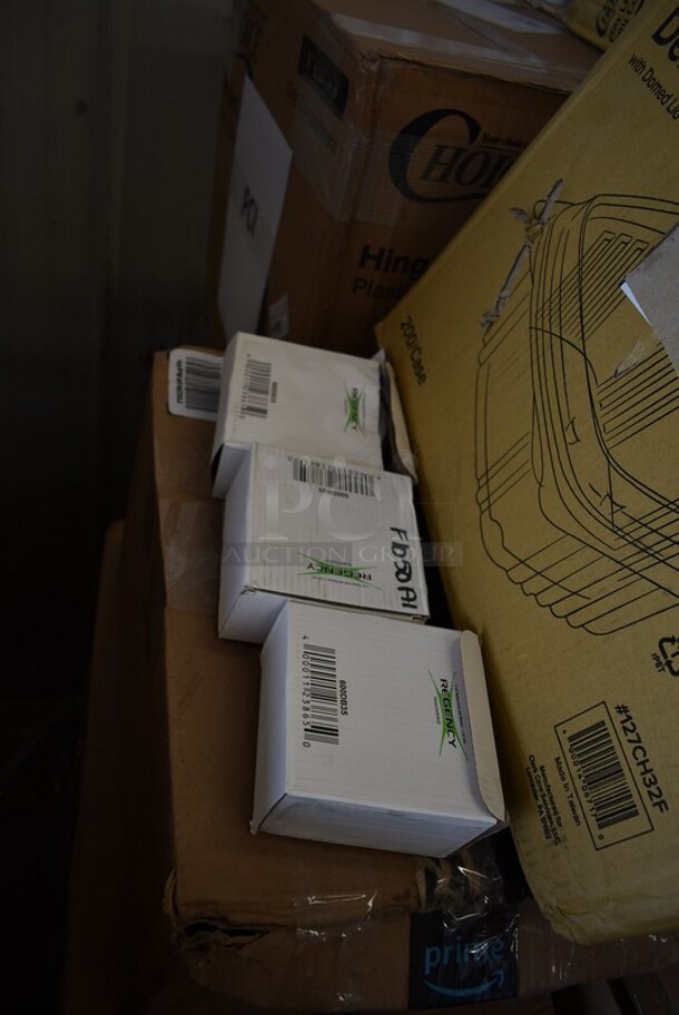 PALLET LOT of 25 BRAND NEW! Boxes Including Regency 600DB35 Regency 3 1/2" Basket Drain with Strainer - 1 1/2" IPS, 127CH16 Choice 16 oz. Clear RPET Hinged Deli Container - 200/Case, 127CH32F Choice 32 oz. Clear RPET Tall Hinged Deli Container with Domed Lid - 200/Case, Lavex Jumbo Toilet Paper, 128HD12COMBO ChoiceHD 12 oz. Microwavable Translucent Plastic Deli Container and Lid Combo Pack - 240/Case, 500CC9 Choice 9 oz. Clear PET Customizable Plastic Squat Cold Cup - 1000/Case, 500CC05 Choice 5 oz. Clear PET Plastic Cold Cup - 2500/Case, DPI 6" Square Clear Hinged Lid Containers, 612FHL1230 Choice Foil Steam Table Pan Lid - Half Size - 100/Case. 25 Times Your Bid! - Image 2 of 11