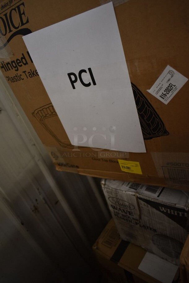 PALLET LOT of 25 BRAND NEW! Boxes Including Regency 600DB35 Regency 3 1/2" Basket Drain with Strainer - 1 1/2" IPS, 127CH16 Choice 16 oz. Clear RPET Hinged Deli Container - 200/Case, 127CH32F Choice 32 oz. Clear RPET Tall Hinged Deli Container with Domed Lid - 200/Case, Lavex Jumbo Toilet Paper, 128HD12COMBO ChoiceHD 12 oz. Microwavable Translucent Plastic Deli Container and Lid Combo Pack - 240/Case, 500CC9 Choice 9 oz. Clear PET Customizable Plastic Squat Cold Cup - 1000/Case, 500CC05 Choice 5 oz. Clear PET Plastic Cold Cup - 2500/Case, DPI 6" Square Clear Hinged Lid Containers, 612FHL1230 Choice Foil Steam Table Pan Lid - Half Size - 100/Case. 25 Times Your Bid! - Image 3 of 11