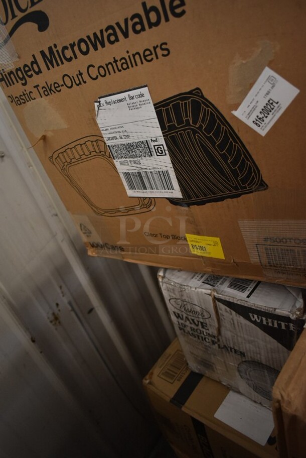 PALLET LOT of 25 BRAND NEW! Boxes Including Regency 600DB35 Regency 3 1/2" Basket Drain with Strainer - 1 1/2" IPS, 127CH16 Choice 16 oz. Clear RPET Hinged Deli Container - 200/Case, 127CH32F Choice 32 oz. Clear RPET Tall Hinged Deli Container with Domed Lid - 200/Case, Lavex Jumbo Toilet Paper, 128HD12COMBO ChoiceHD 12 oz. Microwavable Translucent Plastic Deli Container and Lid Combo Pack - 240/Case, 500CC9 Choice 9 oz. Clear PET Customizable Plastic Squat Cold Cup - 1000/Case, 500CC05 Choice 5 oz. Clear PET Plastic Cold Cup - 2500/Case, DPI 6" Square Clear Hinged Lid Containers, 612FHL1230 Choice Foil Steam Table Pan Lid - Half Size - 100/Case. 25 Times Your Bid! - Image 4 of 11