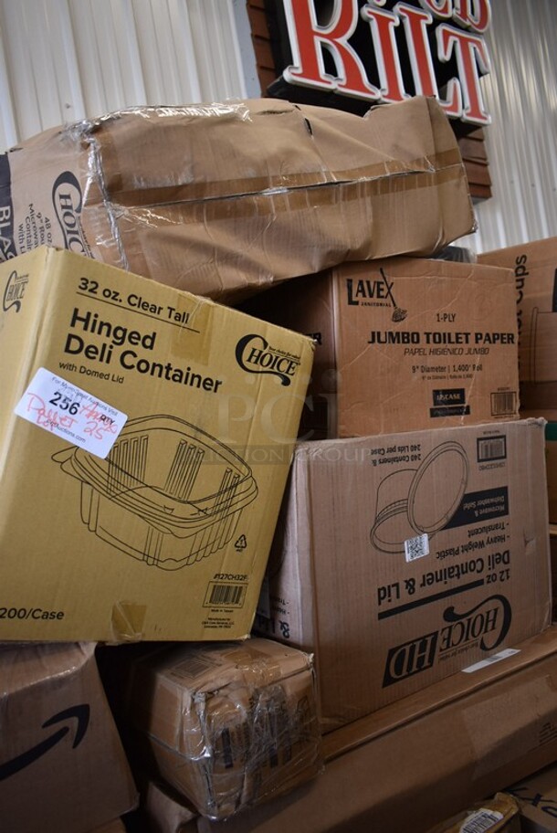 PALLET LOT of 25 BRAND NEW! Boxes Including Regency 600DB35 Regency 3 1/2" Basket Drain with Strainer - 1 1/2" IPS, 127CH16 Choice 16 oz. Clear RPET Hinged Deli Container - 200/Case, 127CH32F Choice 32 oz. Clear RPET Tall Hinged Deli Container with Domed Lid - 200/Case, Lavex Jumbo Toilet Paper, 128HD12COMBO ChoiceHD 12 oz. Microwavable Translucent Plastic Deli Container and Lid Combo Pack - 240/Case, 500CC9 Choice 9 oz. Clear PET Customizable Plastic Squat Cold Cup - 1000/Case, 500CC05 Choice 5 oz. Clear PET Plastic Cold Cup - 2500/Case, DPI 6" Square Clear Hinged Lid Containers, 612FHL1230 Choice Foil Steam Table Pan Lid - Half Size - 100/Case. 25 Times Your Bid! - Image 6 of 11