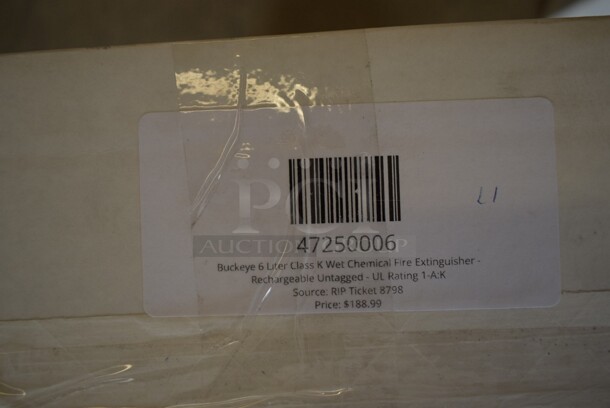 BRAND NEW SCRATCH AND DENT! Buckeye 47250006 6 Liter Class K Wet Chemical Fire Extinguisher - Rechargeable Untagged  - Image 3 of 3