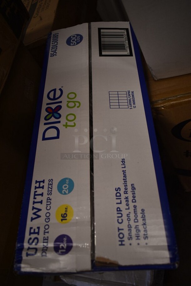 PALLET LOT of 30 BRAND NEW! Boxes Including 2 Box 129MCS24B Choice 24 oz. Black Rectangular Microwavable Heavy Weight Container with Lid 8" x 5 1/4" x 2" - 150/Case, 395RB08FF EcoChoice Sugarcane Containers, 130BKFSNS Visions Heavy Weight Black Wrapped Plastic Cutlery Pack with Napkin and Salt and Pepper Packets - 500/Case, 500CFT C-fold Towels, 795PTOKFT8 Choice Kraft Microwavable Folded Paper #8 Take-Out Container 6" x 4 5/8" x 2 1/2" - 300/Case, 395TO991 EcoChoice 9" x 9" x 3" Compostable Sugarcane / Bagasse 1 Compartment Take-Out Box - 200/Case, 128HDLDBULK ChoiceHD Microwavable Translucent Plastic Deli Container Lid - 480/Case, Hairnet Cap, 9542DL500B9 Dixie Hot Cup Lids. 30 Times Your Bid! - Image 8 of 12