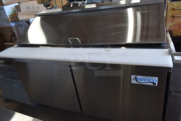 BRAND NEW SCRATCH AND DENT! 2023 Avantco 178SSPT60MHC Stainless Steel Commercial Sandwich Salad Prep Table Bain Marie Mega Top on Commercial Casters. 115 Volts, 1 Phase. Tested and Working! - Image 2 of 8