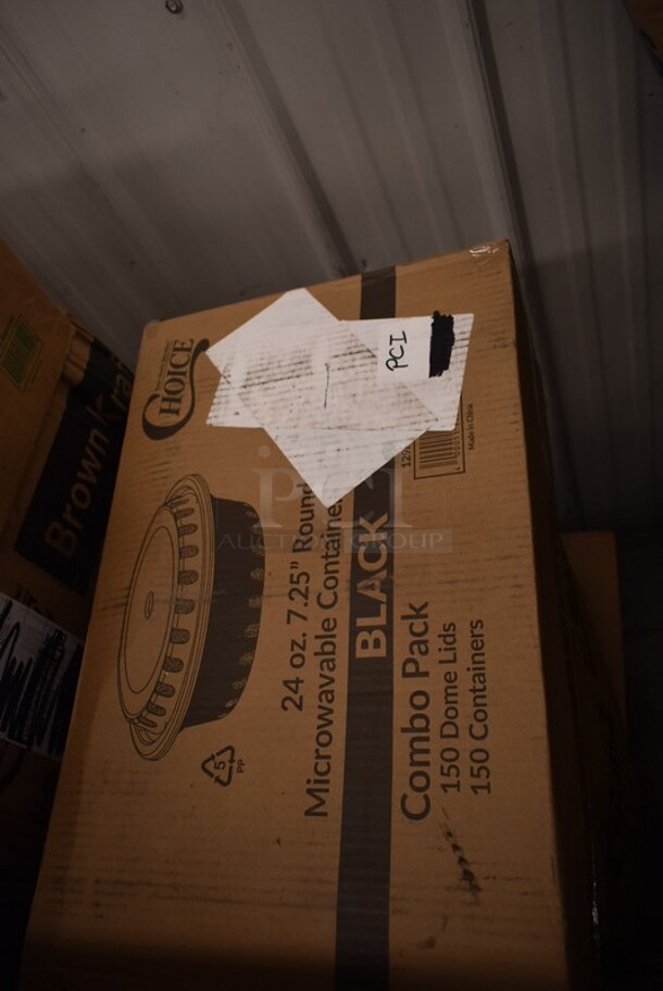 PALLET LOT of 30 BRAND NEW! Boxes Including 2 Box 129MCS24B Choice 24 oz. Black Rectangular Microwavable Heavy Weight Container with Lid 8" x 5 1/4" x 2" - 150/Case, 395RB08FF EcoChoice Sugarcane Containers, 130BKFSNS Visions Heavy Weight Black Wrapped Plastic Cutlery Pack with Napkin and Salt and Pepper Packets - 500/Case, 500CFT C-fold Towels, 795PTOKFT8 Choice Kraft Microwavable Folded Paper #8 Take-Out Container 6" x 4 5/8" x 2 1/2" - 300/Case, 395TO991 EcoChoice 9" x 9" x 3" Compostable Sugarcane / Bagasse 1 Compartment Take-Out Box - 200/Case, 128HDLDBULK ChoiceHD Microwavable Translucent Plastic Deli Container Lid - 480/Case, Hairnet Cap, 9542DL500B9 Dixie Hot Cup Lids. 30 Times Your Bid! - Image 11 of 12