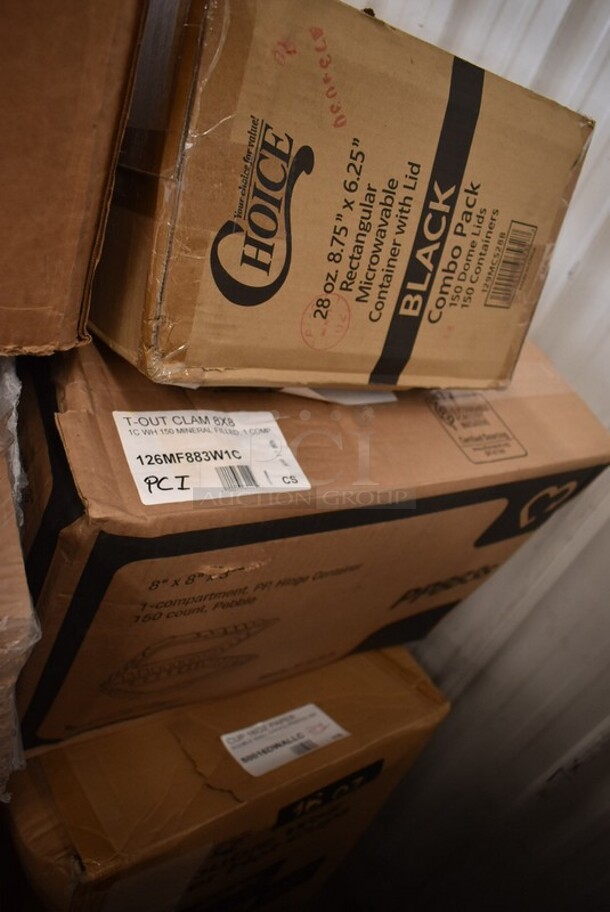 PALLET LOT of 28 BRAND NEW! Boxes Including 2 Box 795PTOKFT2 Choice 7 3/4" x 5 1/2" x 2" Kraft Microwavable Folded Paper #2 Take-Out Container - 200/Case, 127P400C Choice 4 oz. Clear Plastic Souffle Cup / Portion Cup - 2500/Case, 130BGKFSNSPH Visions Heavy Weight Beige Wrapped Plastic Cutlery Pack with Napkin and Salt and Pepper Packets - 500/Case, 395RP09 EcoChoice Compostable Sugarcane / Bagasse 9" Plate - 500/Case, Spoodles, Taco Shell Fry Baskets, 126MF883W1C Ecopax 8" x 8" 1-Compartment Microwaveable White Mineral-Filled Plastic Hinged Take-Out Container - 150/Case, 129MCS28BChoice 28 oz. Black Rectangular Microwavable Heavy Weight Container with Lid 8 3/4" x 6 1/4" x 1 3/4" - 150/Case, 5002DNAP Choice 15" x 17" White 3-Ply Dinner Napkin - 2000/Case, 130BKFSNSPH Visions Heavy Weight Black Wrapped Plastic Cutlery Pack with Napkin and Salt and Pepper Packets - 500/Case, 395RP10C EcoChoice Compostable Sugarcane / Bagasse 10" Plate 3 Compartment - 500/Case, 5008W Choice 8 oz. Tall White Poly Paper Hot Cup - 1000/Case. 28 Times Your Bid! - Image 6 of 12