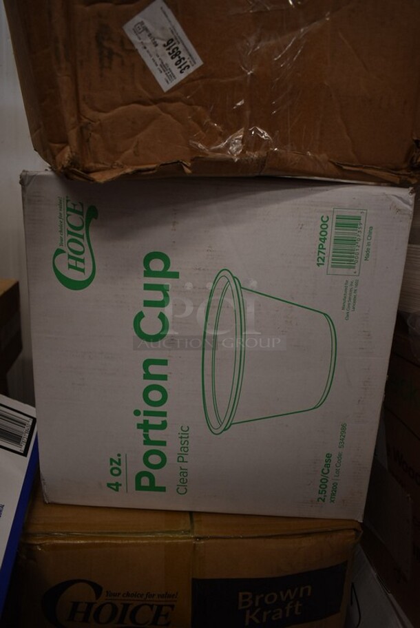 PALLET LOT of 28 BRAND NEW! Boxes Including 2 Box 795PTOKFT2 Choice 7 3/4" x 5 1/2" x 2" Kraft Microwavable Folded Paper #2 Take-Out Container - 200/Case, 127P400C Choice 4 oz. Clear Plastic Souffle Cup / Portion Cup - 2500/Case, 130BGKFSNSPH Visions Heavy Weight Beige Wrapped Plastic Cutlery Pack with Napkin and Salt and Pepper Packets - 500/Case, 395RP09 EcoChoice Compostable Sugarcane / Bagasse 9" Plate - 500/Case, Spoodles, Taco Shell Fry Baskets, 126MF883W1C Ecopax 8" x 8" 1-Compartment Microwaveable White Mineral-Filled Plastic Hinged Take-Out Container - 150/Case, 129MCS28BChoice 28 oz. Black Rectangular Microwavable Heavy Weight Container with Lid 8 3/4" x 6 1/4" x 1 3/4" - 150/Case, 5002DNAP Choice 15" x 17" White 3-Ply Dinner Napkin - 2000/Case, 130BKFSNSPH Visions Heavy Weight Black Wrapped Plastic Cutlery Pack with Napkin and Salt and Pepper Packets - 500/Case, 395RP10C EcoChoice Compostable Sugarcane / Bagasse 10" Plate 3 Compartment - 500/Case, 5008W Choice 8 oz. Tall White Poly Paper Hot Cup - 1000/Case. 28 Times Your Bid! - Image 10 of 12