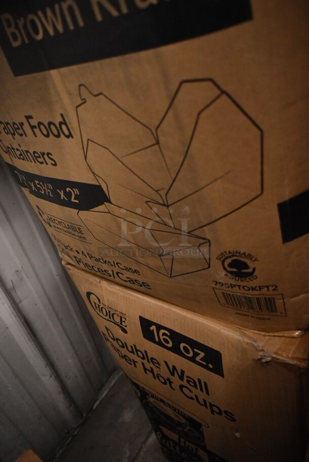 PALLET LOT of 28 BRAND NEW! Boxes Including 2 Box 795PTOKFT2 Choice 7 3/4" x 5 1/2" x 2" Kraft Microwavable Folded Paper #2 Take-Out Container - 200/Case, 127P400C Choice 4 oz. Clear Plastic Souffle Cup / Portion Cup - 2500/Case, 130BGKFSNSPH Visions Heavy Weight Beige Wrapped Plastic Cutlery Pack with Napkin and Salt and Pepper Packets - 500/Case, 395RP09 EcoChoice Compostable Sugarcane / Bagasse 9" Plate - 500/Case, Spoodles, Taco Shell Fry Baskets, 126MF883W1C Ecopax 8" x 8" 1-Compartment Microwaveable White Mineral-Filled Plastic Hinged Take-Out Container - 150/Case, 129MCS28BChoice 28 oz. Black Rectangular Microwavable Heavy Weight Container with Lid 8 3/4" x 6 1/4" x 1 3/4" - 150/Case, 5002DNAP Choice 15" x 17" White 3-Ply Dinner Napkin - 2000/Case, 130BKFSNSPH Visions Heavy Weight Black Wrapped Plastic Cutlery Pack with Napkin and Salt and Pepper Packets - 500/Case, 395RP10C EcoChoice Compostable Sugarcane / Bagasse 10" Plate 3 Compartment - 500/Case, 5008W Choice 8 oz. Tall White Poly Paper Hot Cup - 1000/Case. 28 Times Your Bid! - Image 12 of 12