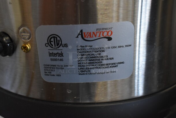 BRAND NEW SCRATCH AND DENT! Avantco 177CU30CETL 30 Cup (150 oz.) Double Wall Stainless Steel Coffee Urn / Coffee Percolator. 110-120 Volts, 1 Phase.  - Image 5 of 5