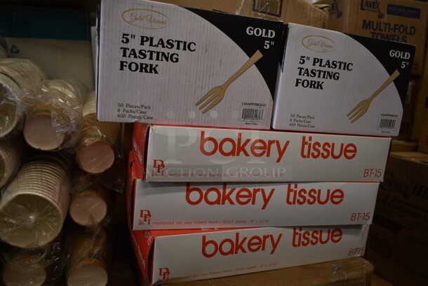 PALLET LOT of 43 BRAND NEW! Boxes Including 303FPR146BW Acopa 14" x 6 1/4" Rectangular Bright White Porcelain Flat Plate - 6/Case, 130HBKCUTTW Visions Individually Wrapped Black Heavy Weight Plastic Teaspoon - 1000/Case, 59204736 Amana HV/LV Board for SWA Series, 2 Box 795KFTL2PE Choice 2 oz. Round PET Take-Out Lid - 1000/Case, Lavex Multi Fold Towels, 2 Box 129MCR32B  ChoiceHD 8 oz. Microwavable Translucent Plastic Deli Container and Lid Combo Pack - 240/Case, 129MCS28B Choice 28 oz. Black Rectangular Microwavable Heavy Weight Container with Lid 8 3/4" x 6 1/4" x 1 3/4" - 150/Case, 6 Box 1306315STD Choice 6" x 3" x 15" 0.68 Mil Standard-Duty Plastic Food Bag - 1000/Box, Bakery Tissue, 2 Box 130APPFRK5GD Visions 5" Gold Plastic Tasting Fork - 400/Box, 2 Box 795KFTL2PE Choice 2 oz. Round PET Take-Out Lid - 1000/Case, 5008RIPKRFT EcoChoice 8 oz. Squat Double Wall Kraft Compostable Paper Hot Cup - 500/Case, 128HD8COMBO ChoiceHD 8 oz. Microwavable Translucent Plastic Deli Container and Lid Combo Pack - 240/Case.
43 Times Your Bid! - Image 10 of 12