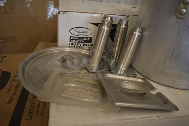 ALL ONE MONEY! Lot of Metal Stock Pot w/ Lid, Legs and 1/6 Size Drop In Bin Lid - Image 2 of 6
