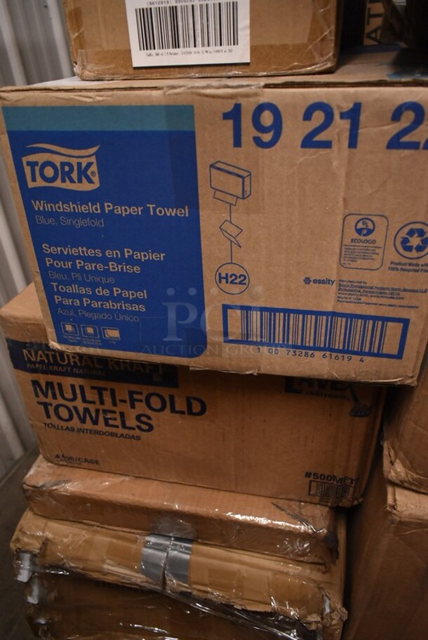 PALLET LOT of 32 BRAND NEW! Boxes Including 2 Box 130HCUTFWR Visions Individually Wrapped White Heavy Weight Plastic Fork - 1000/Case, 2 Box 795KFTL2PE Choice 2 oz. Round PET Take-Out Lid - 1000/Case, Tork 19212 Windshield Paper Towel, 3493030ANT Antique 30"x30" Tabletop, 522ETSG2424 Steelton 24" x 24" 18 Gauge 430 Stainless Steel Work Table with Undershelf, Southern Champion 2790 4 Cup Kraft Pop-Up 44 oz. Drink Carrier - 250/Case, 2 Box 130HCUTFWR Visions Individually Wrapped White Heavy Weight Plastic Fork - 1000/Case, 346MEDCUP1Z Choice 1 oz. Disposable Polypropylene Graduated Medicine Cup - 5000/Case, 3 Box 795KFTL2PE Choice 2 oz. Round PET Take-Out Lid - 1000/Case, 427FCRVINWHT Lancaster Table & Seating White Resin Folding Chair with Vinyl Seat, 433QLINER Baker's Mark Full Size Quilon® Coated Parchment Paper Bun / Sheet Pan Liner Sheet 16" x 24" - 1000/Case, 500MFTN Lavex Natural Brown Kraft M-Fold (Multifold) Towel - 4000/Case, 750FW815DJ Waterloo Wall-Mounted Faucet with 8" Centers and 15" Double-Jointed Swing Spout, 600SPL2028LR Regency 15" High Stainless Steel Three-Sided Splash for 28" x 20" Mop Sink, 395RP10C EcoChoice Compostable Sugarcane / Bagasse 10" Plate 3 Compartment - 500/Case, 5008RIPKRFT EcoChoice 8 oz. Squat Double Wall Kraft Compostable Paper Hot Cup - 500/Case. 32 Times Your Bid! - Image 3 of 12