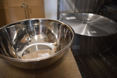 ALL ONE MONEY! Lot of BRAND NEW SCRATCH AND DENT! 407SSMXB20 Choice 20 Qt. Standard Stainless Steel Mixing Bowl and 471SPC100 Lid. 