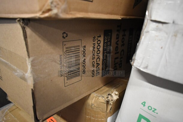 PALLET LOT of 20 BRAND NEW IN BOX! Boxes Including 127P400C 4 oz. Clear Plastic Souffle Cup / Portion Cup - 2500/Case, 5320-L Fineline 5320-L Super Bowl Clear PET Plastic Dome Lid for 320 oz. Bowls - 25/Case, 2 Choice Dome Lids, 50016W Choice 16 oz. White Poly Paper Hot Cup - 1000/Case, Visions 10" Round Plastic Plates, 500L1020B Choice 16 oz. White Poly Paper Hot Cup - 1000/Case, 500CC9 Choice 9 oz. Clear PET Customizable Plastic Squat Cold Cup - 1000/Case, 760SOUP8KFT EcoChoice 8 oz. Kraft Paper Food Cup with Vented Lid - 250/Case, 4 Box 485UPJ7MIX EcoChoice 7 3/4" Assorted Stripe Jumbo Unwrapped Paper Straw - 4800/Case, 129MCS16B Choice 16 oz. Black 8" x 5 1/4" x 1 1/2" Rectangular Microwavable Heavy Weight Container with Lid - 150/Case, DD18C Regency 8" x 18" Chrome Wire Shelf Divider, Acopa 14" x 6 1/4" Rectangular Bright White Porcelain Flat Plate - 6/Case. 20 Times Your Bid! - Image 5 of 10
