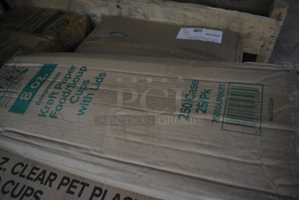 PALLET LOT of 20 BRAND NEW IN BOX! Boxes Including 127P400C 4 oz. Clear Plastic Souffle Cup / Portion Cup - 2500/Case, 5320-L Fineline 5320-L Super Bowl Clear PET Plastic Dome Lid for 320 oz. Bowls - 25/Case, 2 Choice Dome Lids, 50016W Choice 16 oz. White Poly Paper Hot Cup - 1000/Case, Visions 10" Round Plastic Plates, 500L1020B Choice 16 oz. White Poly Paper Hot Cup - 1000/Case, 500CC9 Choice 9 oz. Clear PET Customizable Plastic Squat Cold Cup - 1000/Case, 760SOUP8KFT EcoChoice 8 oz. Kraft Paper Food Cup with Vented Lid - 250/Case, 4 Box 485UPJ7MIX EcoChoice 7 3/4" Assorted Stripe Jumbo Unwrapped Paper Straw - 4800/Case, 129MCS16B Choice 16 oz. Black 8" x 5 1/4" x 1 1/2" Rectangular Microwavable Heavy Weight Container with Lid - 150/Case, DD18C Regency 8" x 18" Chrome Wire Shelf Divider, Acopa 14" x 6 1/4" Rectangular Bright White Porcelain Flat Plate - 6/Case. 20 Times Your Bid! - Image 8 of 10